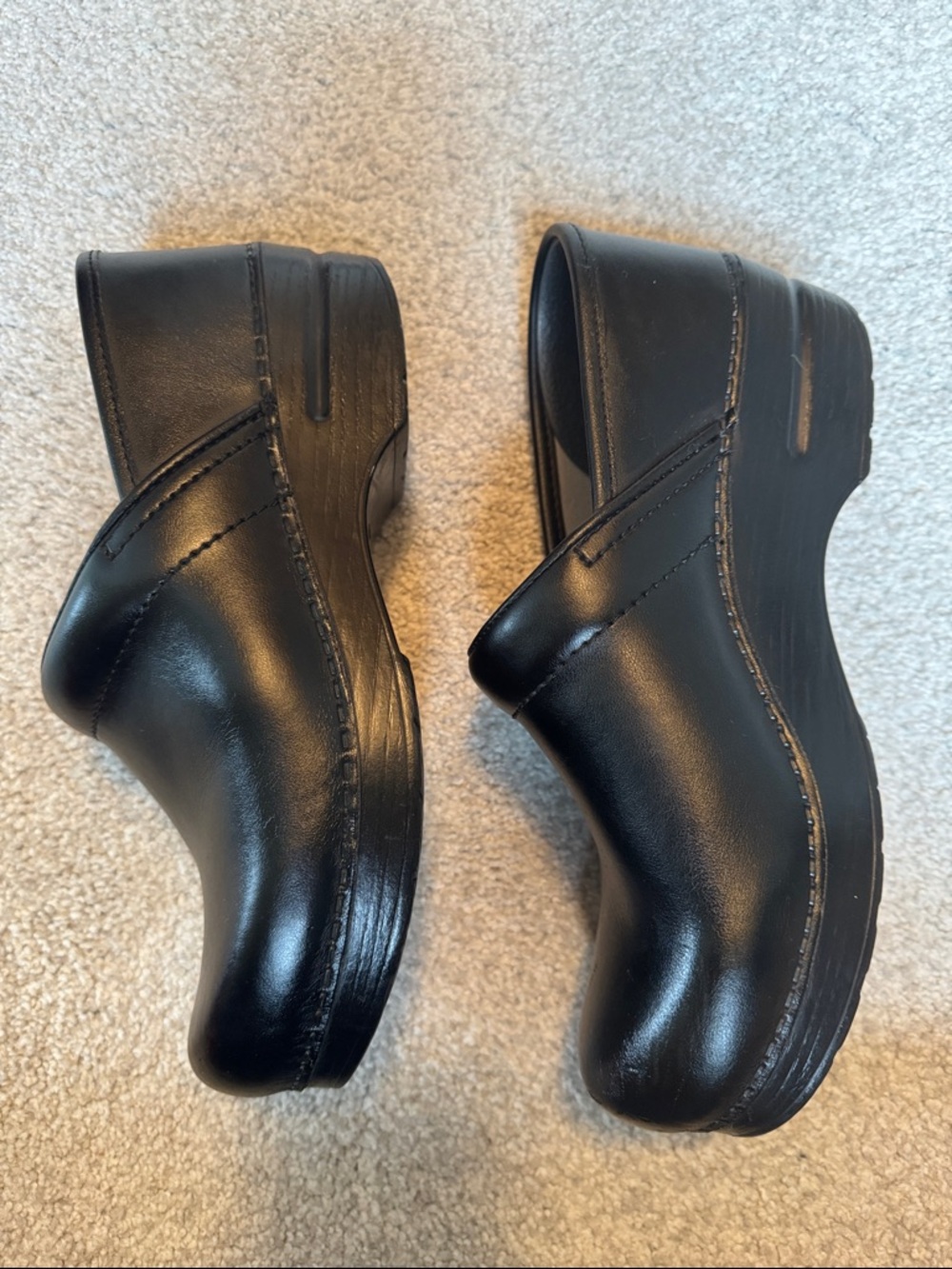 Dansko Black Leather Slip-On Clogs - Picture 2 of 6